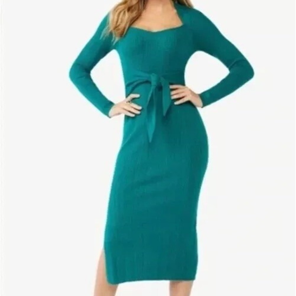 Sofia Jeans by Sofia Vergara Womens Rib Knit Midi Sweater Dress Green Size XL
